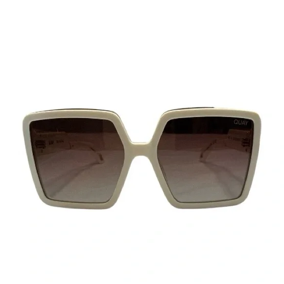 Quay Australia Oversized Square Sunglasses in Ivory frame/ Brown Gradient Lenses - Picture 1 of 10